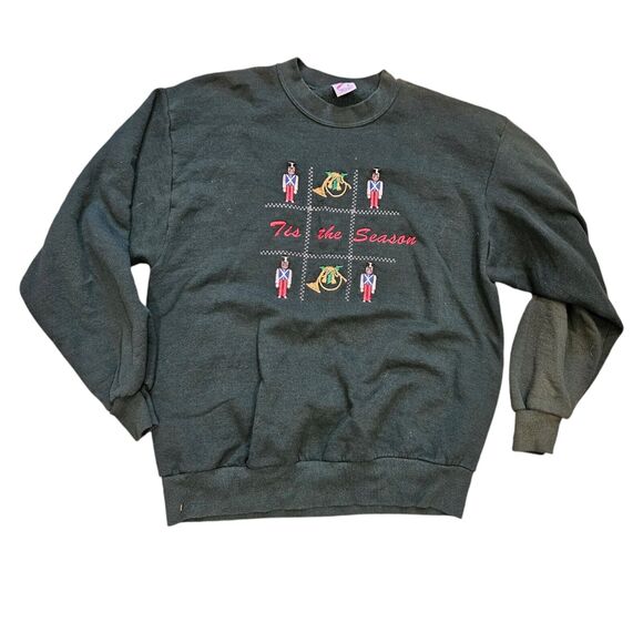 Vtg Christmas Crew Sweatshirt Womens XL Green Embroidered Jerzees Nutcracker - Picture 1 of 9